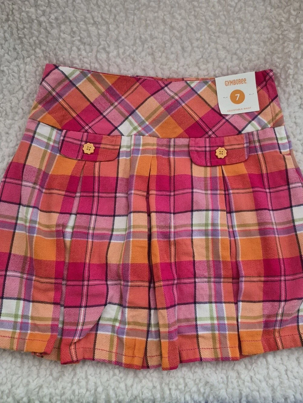 Gymboree Plaid Pleated Skort Girls 7 Orange Pink School Classic Preppy NEW